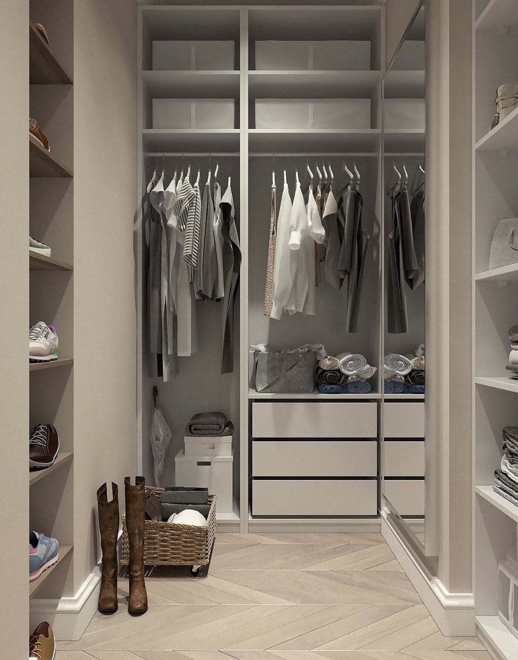 assorted clothes hanged inside cabinet