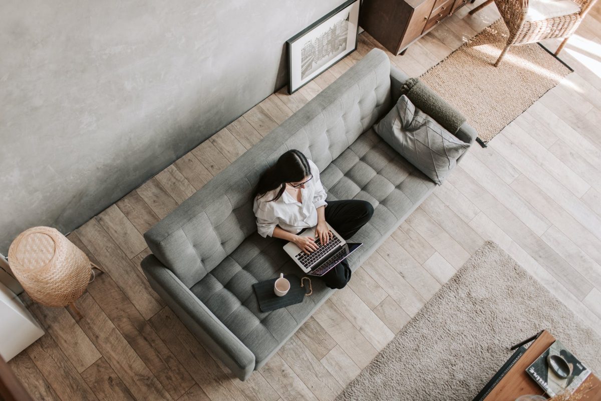 woman using laptop at home